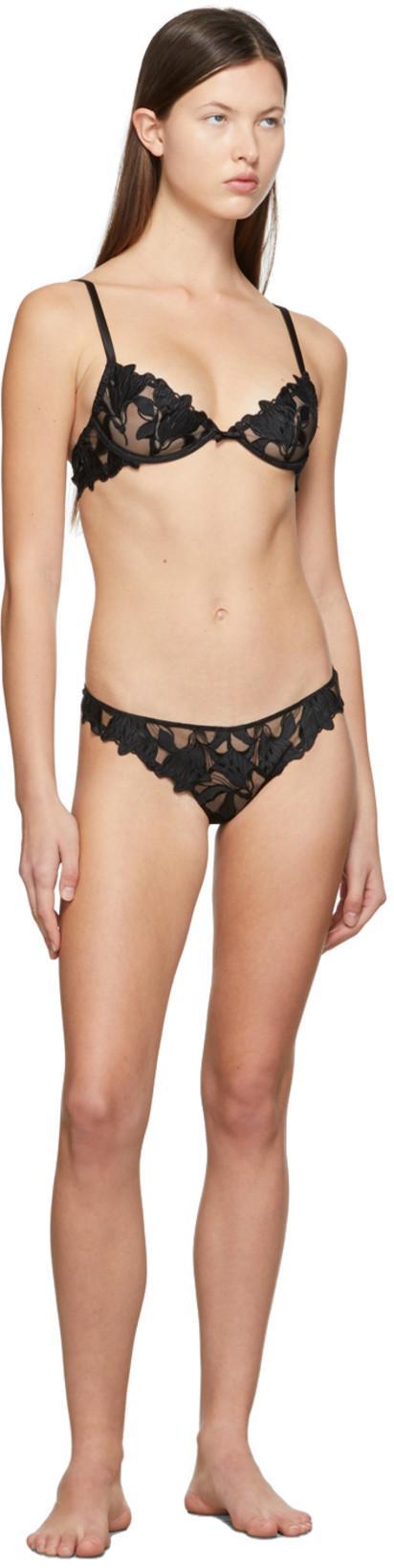 FLEUR DU MAL Black Lily Embroidery Plunge Demi Bra In 0100 Black