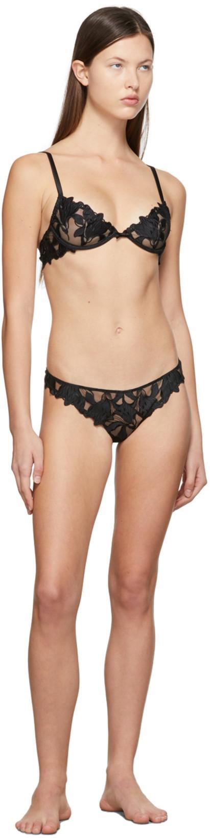 FLEUR DU MAL Black Lily Embroidery Plunge Demi Bra In 0100 Black