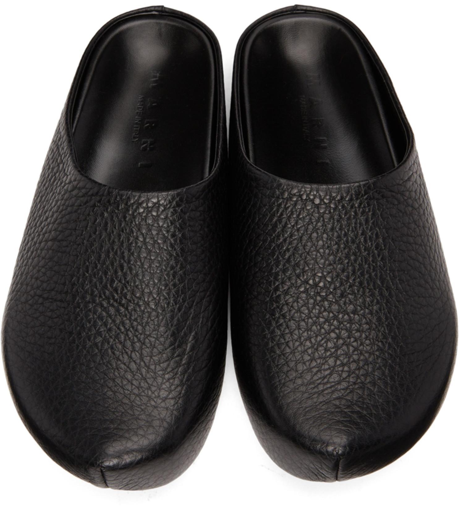 MARNI Textured-leather Clog Slippers In Black
