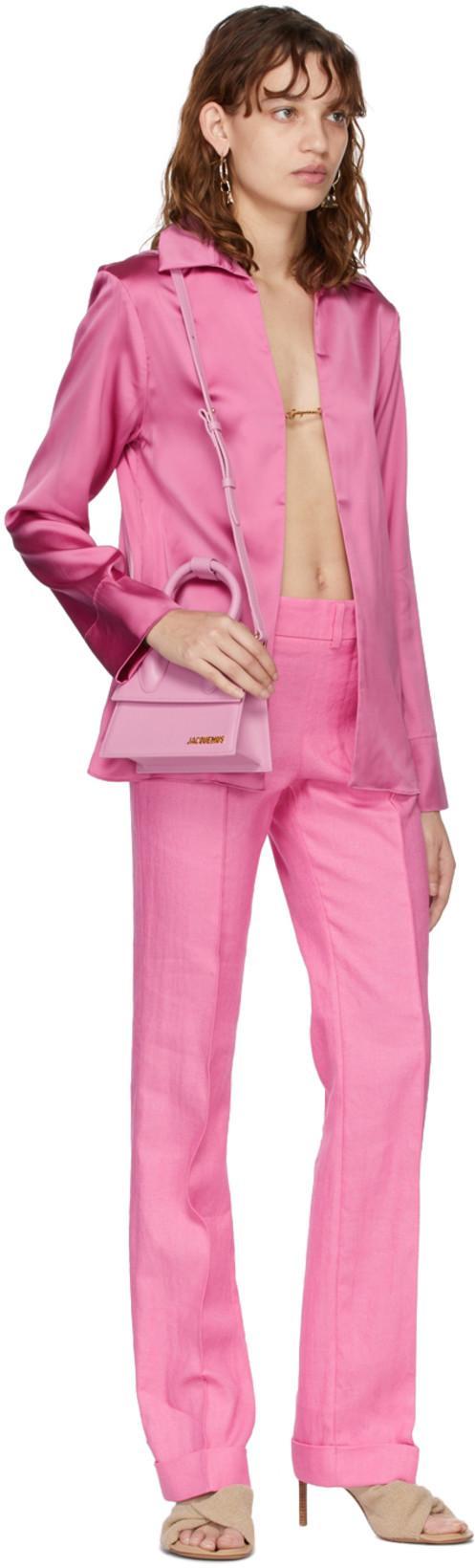 JACQUEMUS Gold Toned Logo Link Satin Shirt In Pink