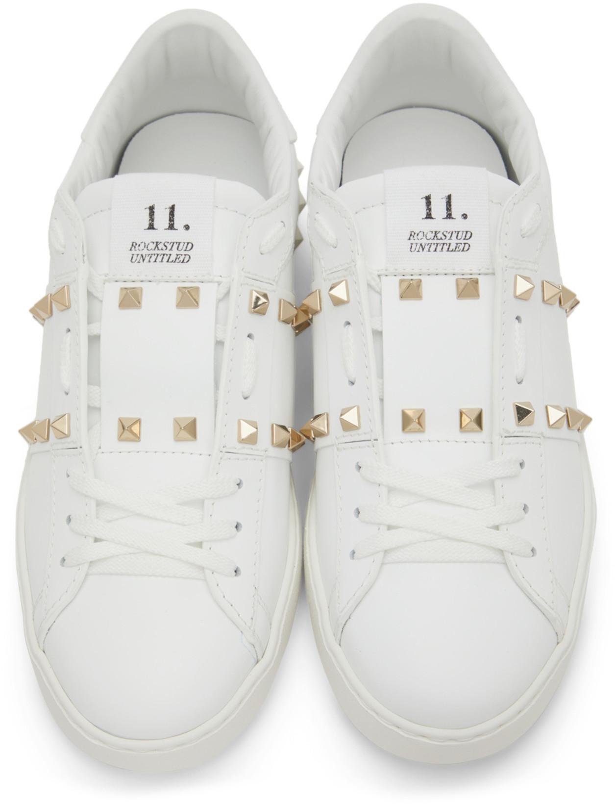 VALENTINO GARAVANI Valentino Rockstud Untitled Leather Sneaker In White
