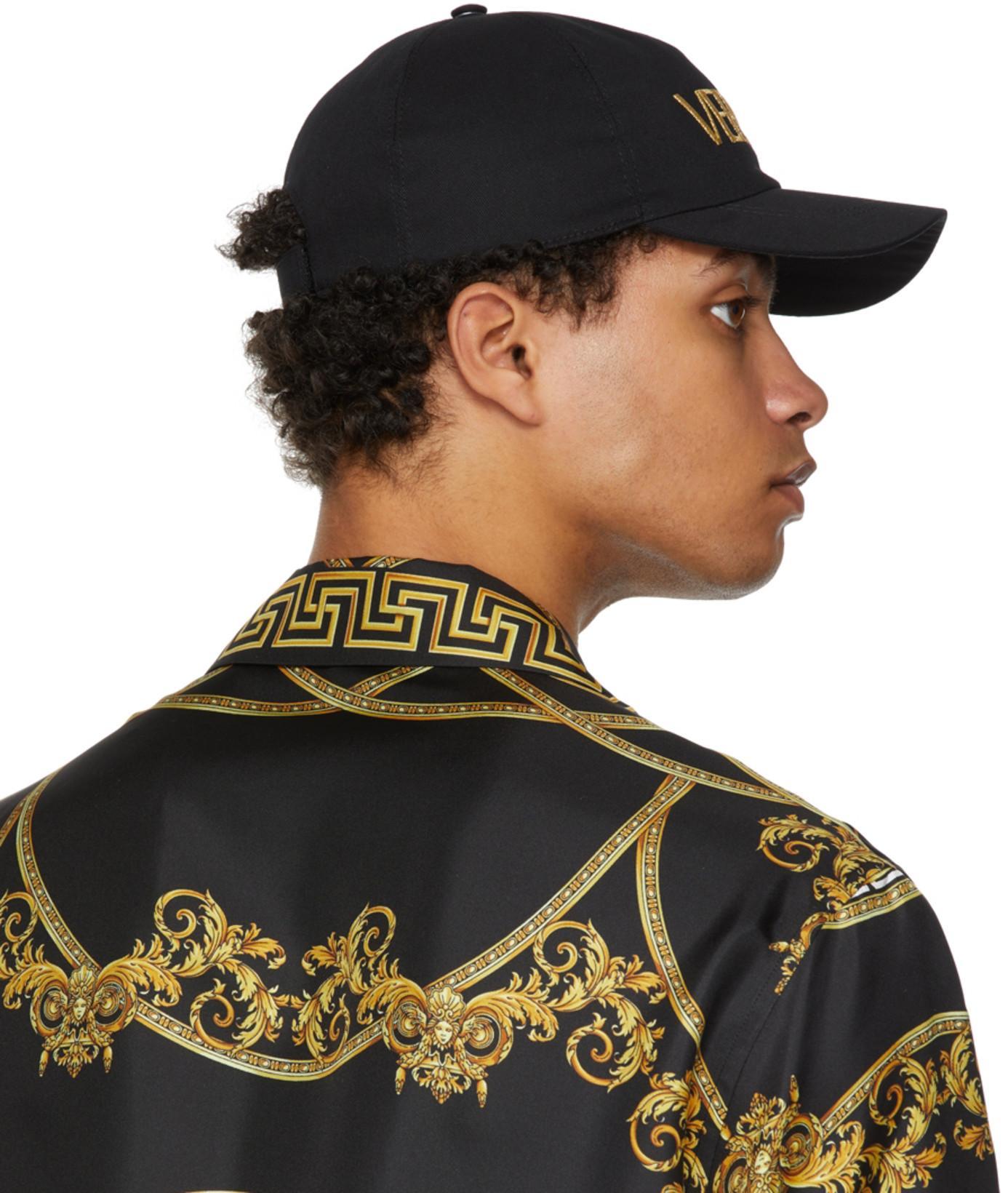 VERSACE Logo-embroidered Baseball Cap In Black Gold