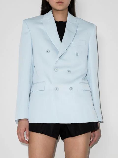 WARDROBE.NYC Wool Double Breasted Blazer With Peak Lapel In Light Blue