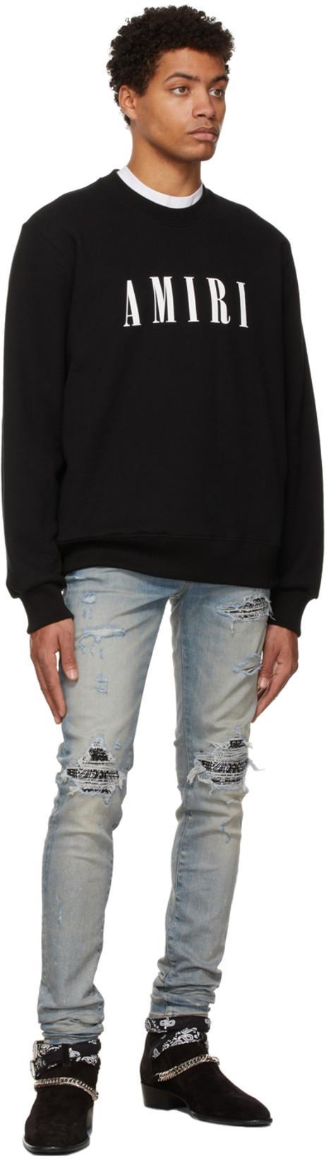 AMIRI Mx1' Ribbed Leather Knee Patch Ripped Washed Skinny Jeans In Clayindigo