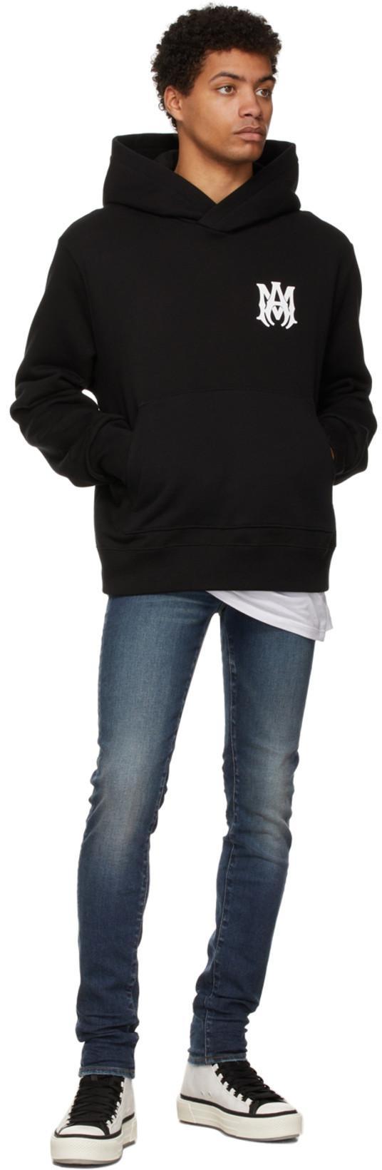 AMIRI Hooded Cotton Sweatshirt Kangaroo Pocket In Black