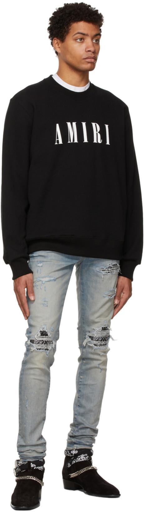 AMIRI Mx1' Ribbed Leather Knee Patch Ripped Washed Skinny Jeans In Clayindigo