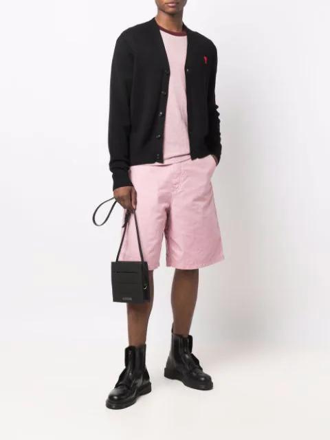 AMI ALEXANDRE MATTIUSSI Ami Paris Logo Embroidered V-neck Cardigan In Animal Print