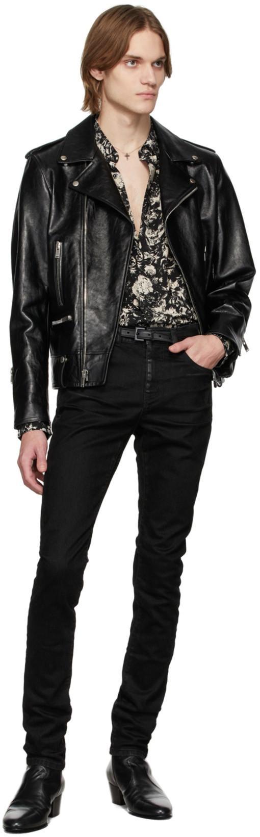 SAINT LAURENT Classic Motorcycle Puffer Jackets Black