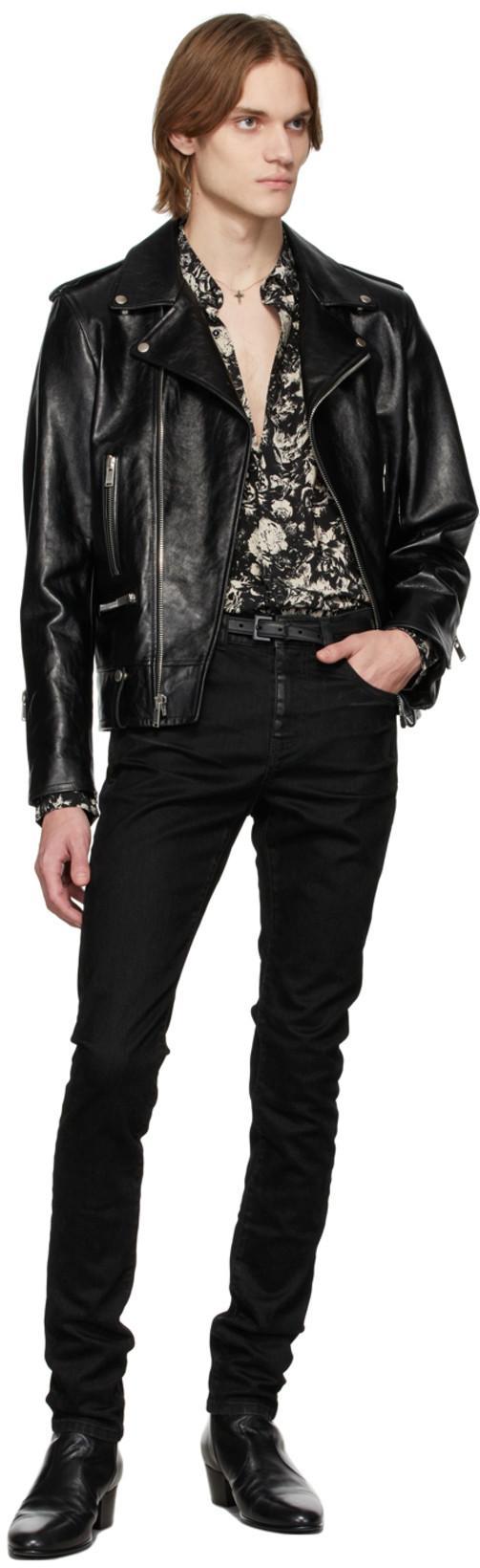 SAINT LAURENT Classic Motorcycle Puffer Jackets Black