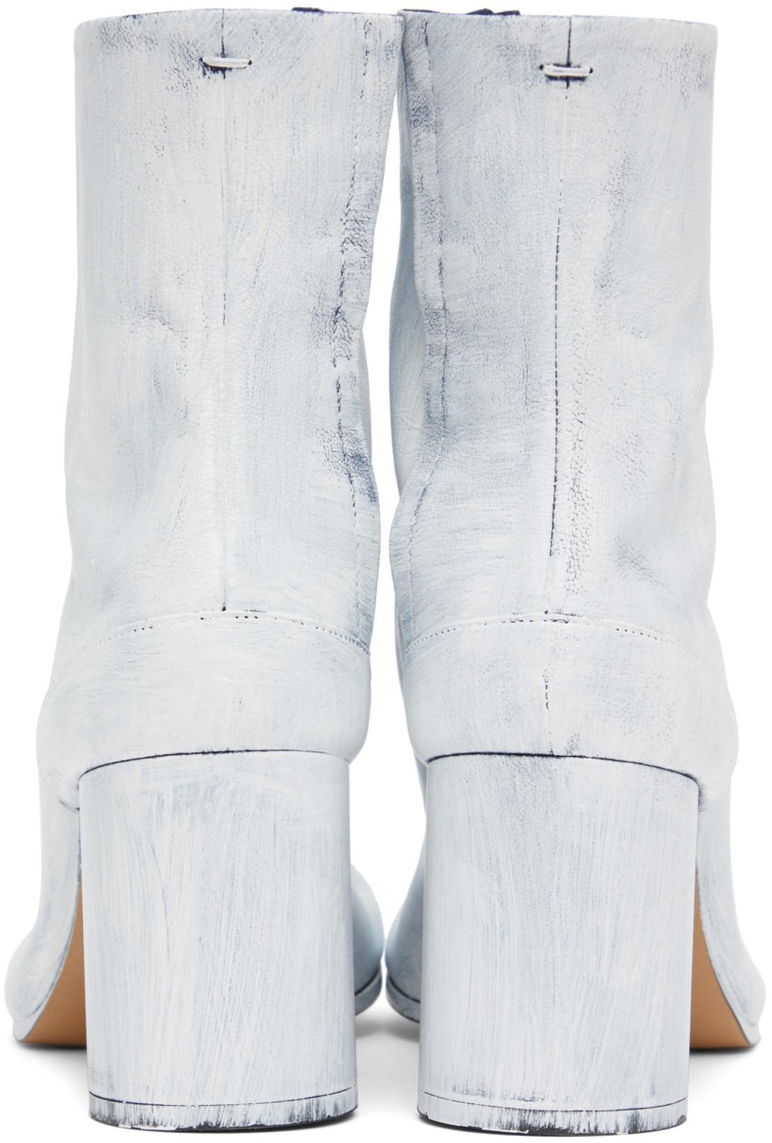 MAISON MARGIELA Bianchetto Hand-painted Collarless Denim Jacket In White Crackle