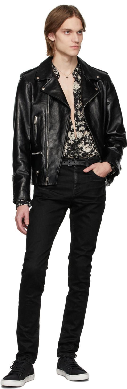 SAINT LAURENT Classic Motorcycle Puffer Jackets Black