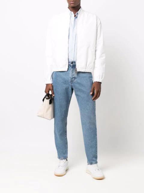 AMI ALEXANDRE MATTIUSSI Adc Button-down Collar Logo-embroidered Striped Cotton Oxford Shirt In Blue