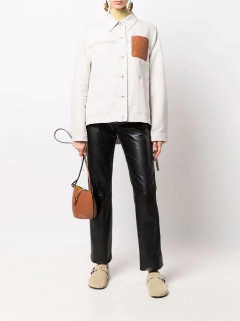 LOEWE Long Sleeve Anagram Leather Patch Workwear Jacket In Beige