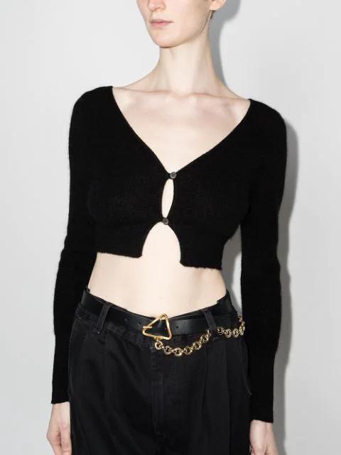 BOTTEGA VENETA Twisted Triangle Napa Buckle Belt In Black Gold