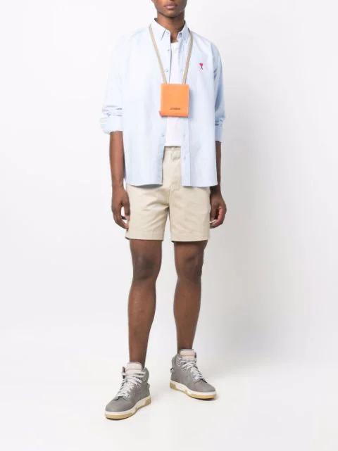 AMI ALEXANDRE MATTIUSSI Adc Button-down Collar Logo-embroidered Striped Cotton Oxford Shirt In Blue