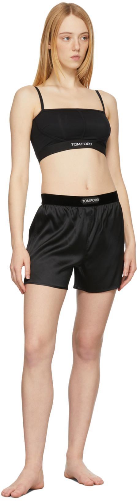 TOM FORD Hendrix Floral Stretch Silk Satin Pajama Shorts In Off White Black
