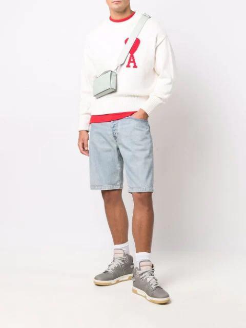 AMI ALEXANDRE MATTIUSSI Ami Paris Ami Heart Design Wool Sweater In Intarsia Knit In White