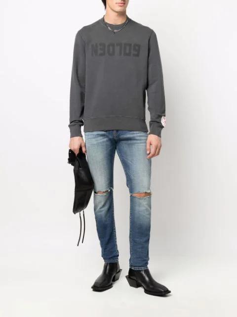 GOLDEN GOOSE Cotton Sweatshirt With Logo Print In Gray
