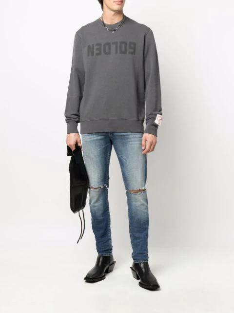 GOLDEN GOOSE Cotton Sweatshirt With Logo Print In Gray