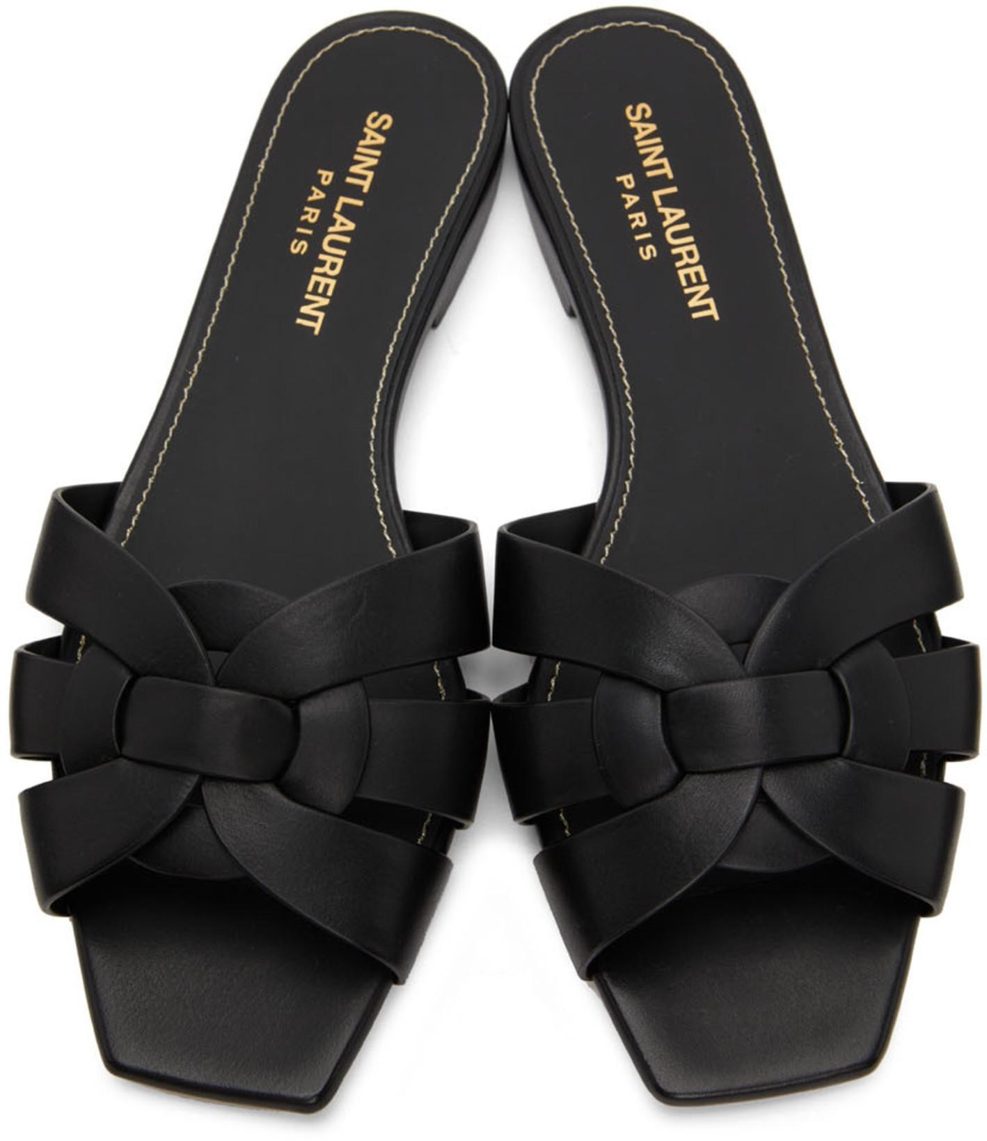 SAINT LAURENT Tribute Nu Pieds Embossed Croc Flat Sandals In Black