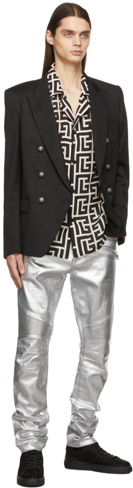 BALMAIN Monogram Printed Short-sleeved Shirt In Black