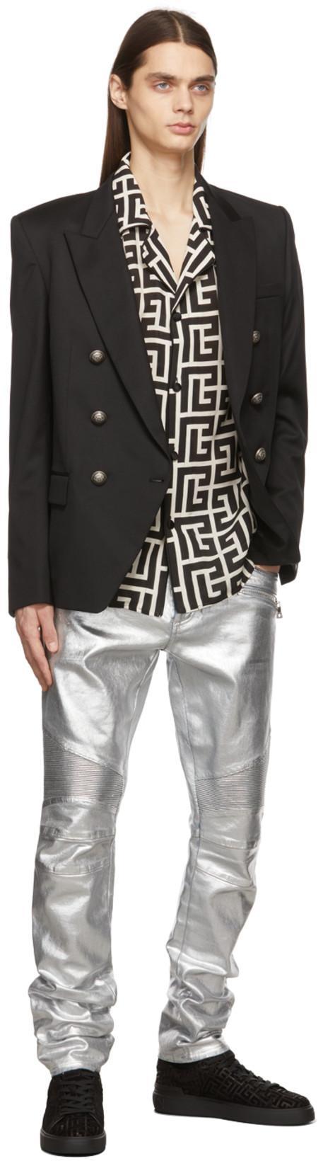 BALMAIN Monogram Printed Short-sleeved Shirt In Black