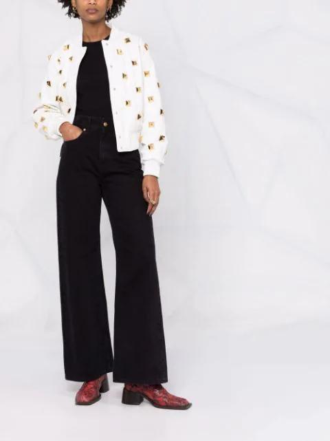 PHILIPP PLEIN Studded Quilted Bomber Jacket In White