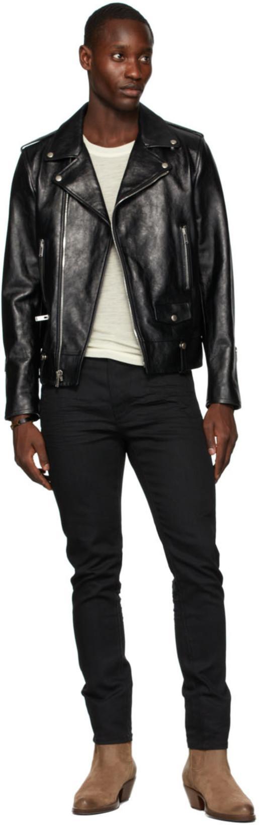 SAINT LAURENT Classic Motorcycle Puffer Jackets Black