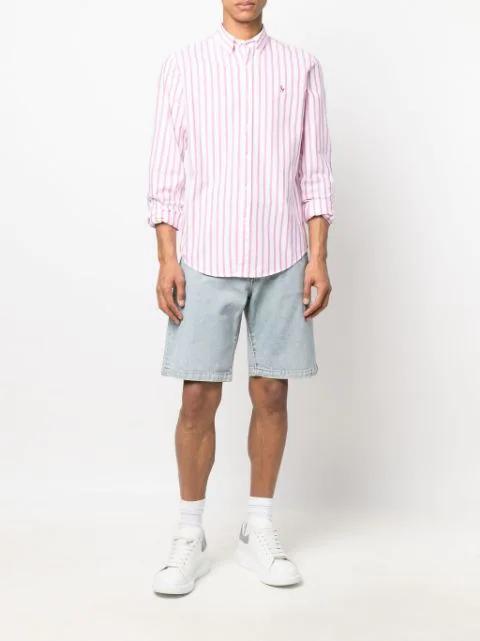 POLO RALPH LAUREN Logo-embroidered Striped Shirt In Rosa
