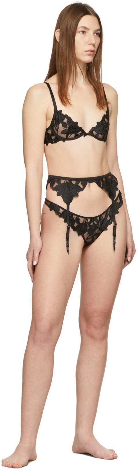 FLEUR DU MAL Black Lily Embroidery Plunge Demi Bra In 0100 Black
