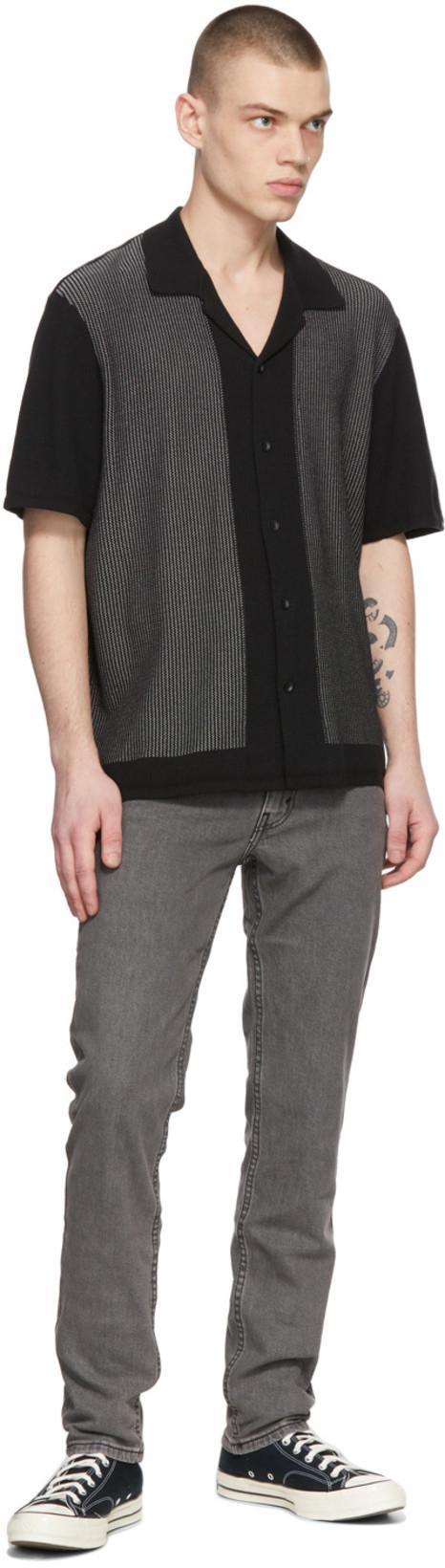 RAG & BONE Harvey Cotton-blend Knit Short-sleeved Shirt In Black White