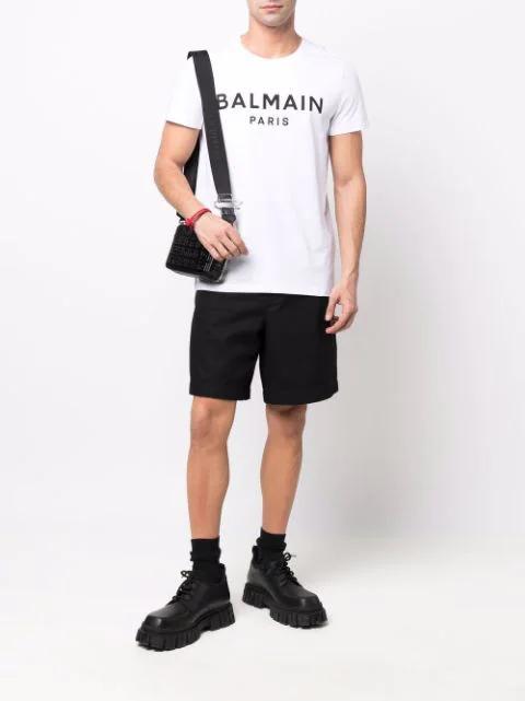 BALMAIN White Crewneck T-shirt With Contrasting Logo Lettering Print In Cotton