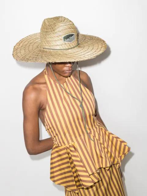 RUSLAN BAGINSKIY Neutral Logo Straw Fedora Hat In Neutrals