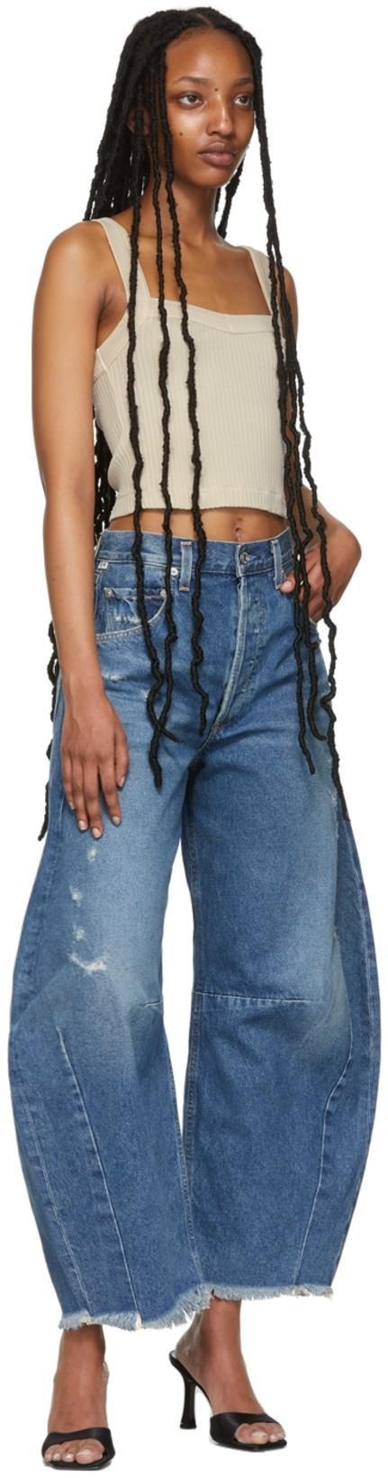 CITIZEN OF HUMANITY Horseshoe Distressed Mid-rise Barrel-leg Jeans In Blue