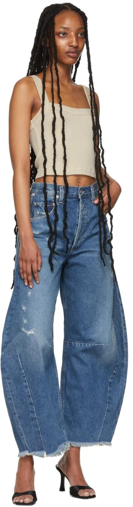 CITIZEN OF HUMANITY Horseshoe Distressed Mid-rise Barrel-leg Jeans In Blue