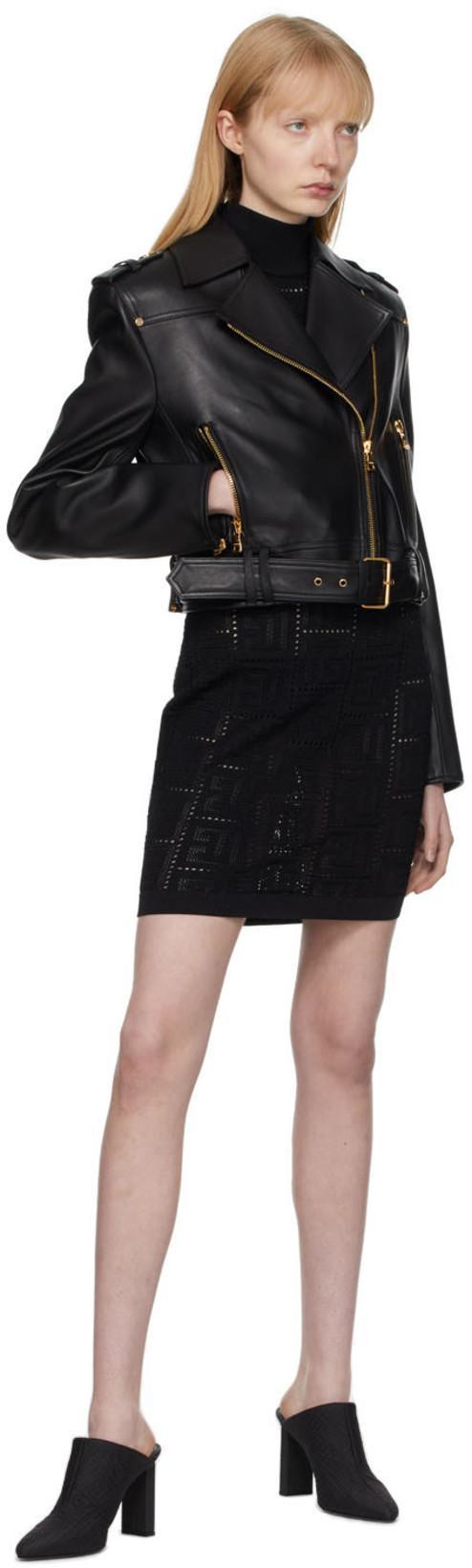 BALMAIN Cropped Leather Biker Jacket In Black