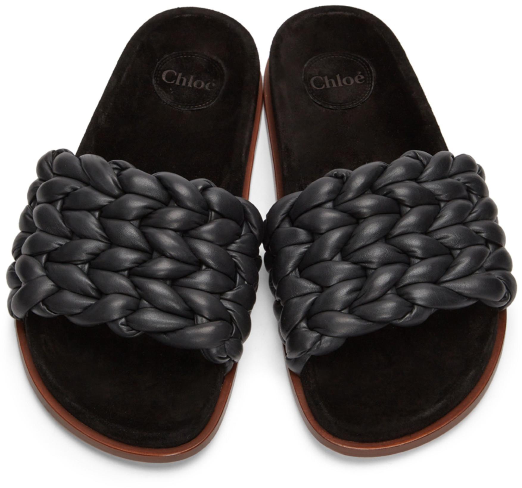 CHLOÉ Kacey Womens Leather Braided Slide Sandals In Black