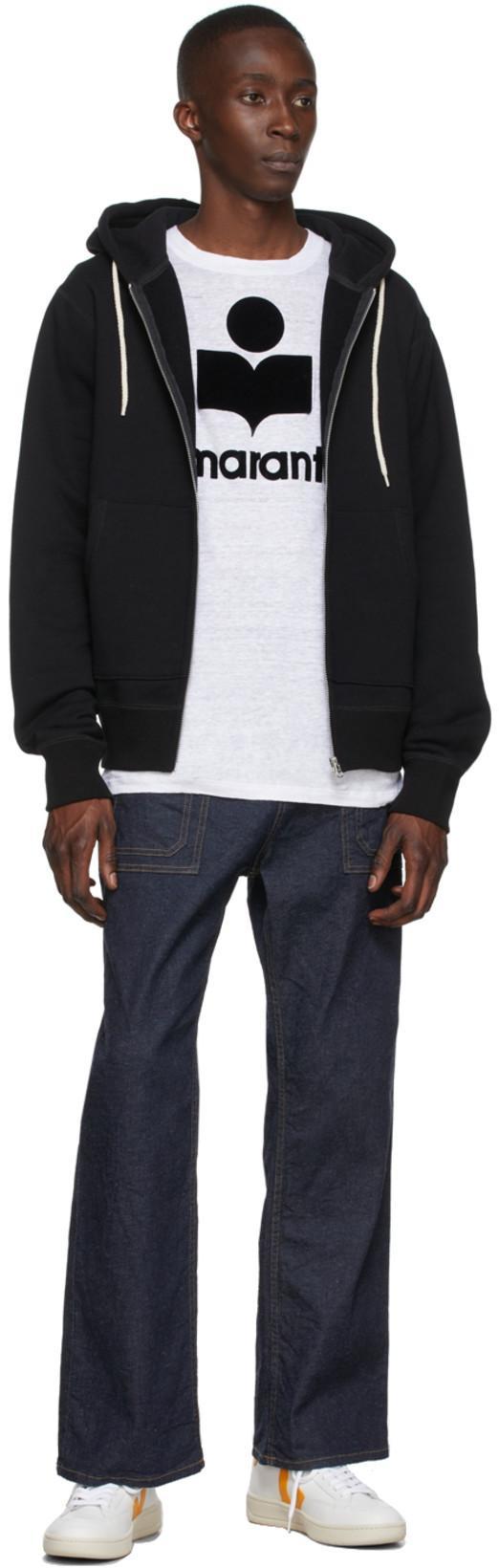 ISABEL MARANT Linen Crew Neck T-shirt With Bold Graphic Logo In White