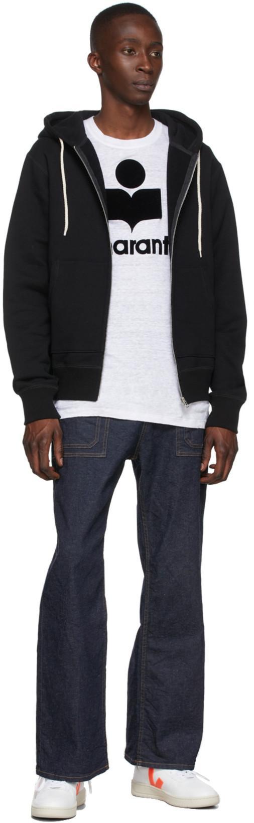 ISABEL MARANT Linen Crew Neck T-shirt With Bold Graphic Logo In White