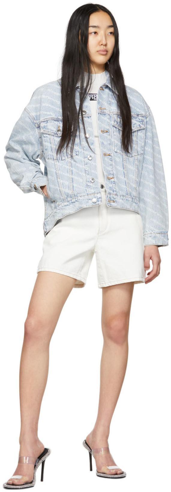 ALEXANDER WANG Falling Back Logo-print Denim Jacket In Blue