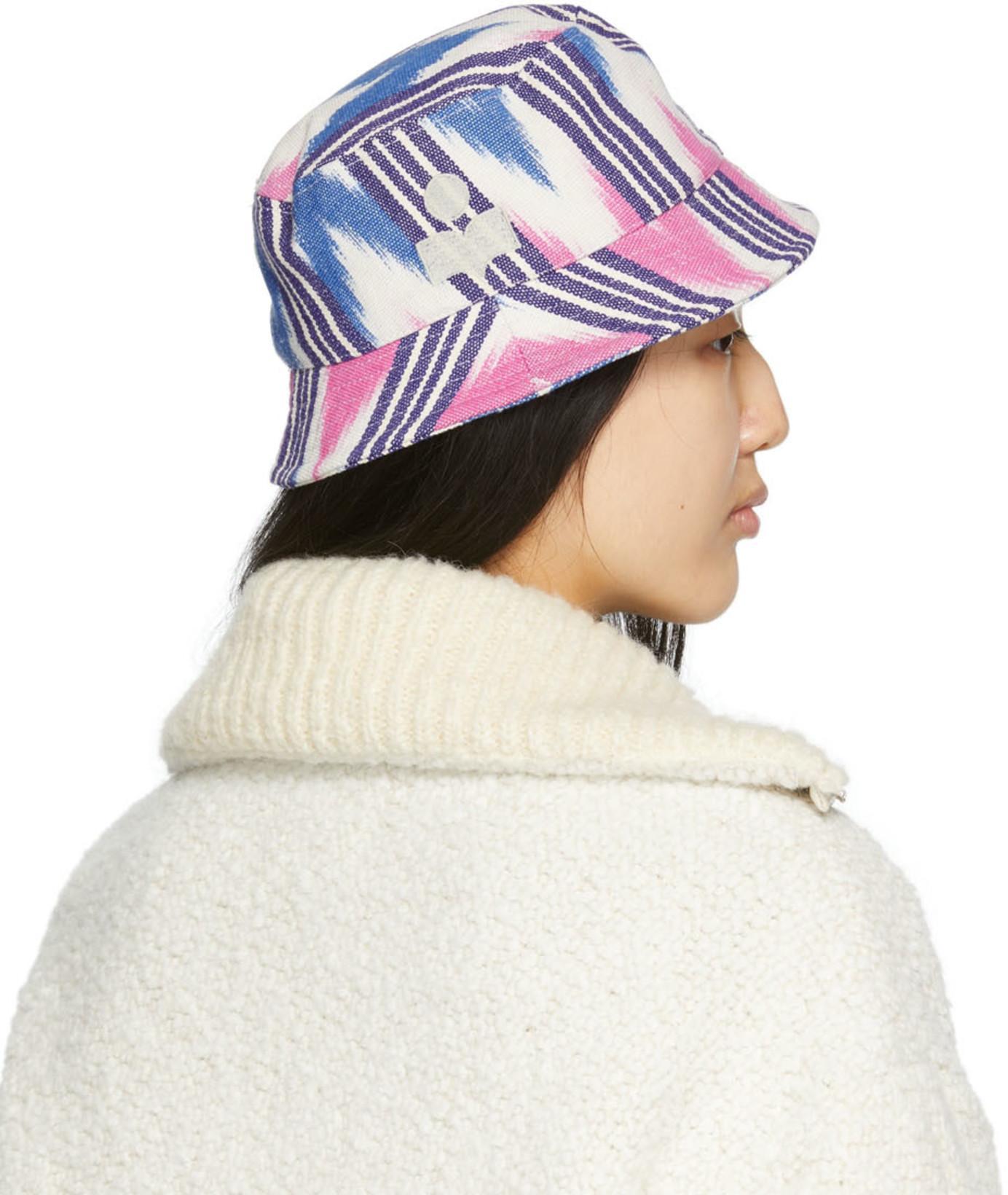 ISABEL MARANT Haley Stripe Printed Canvas Bucket Hat In Ecru