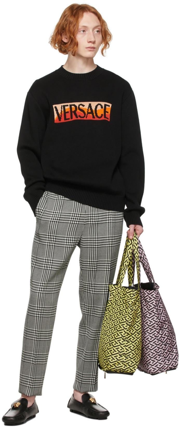 VERSACE Logo Plaque Leather Loafers In Black