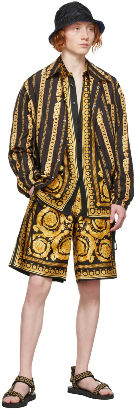 VERSACE Black And Yellow Shirt With Barocco Print