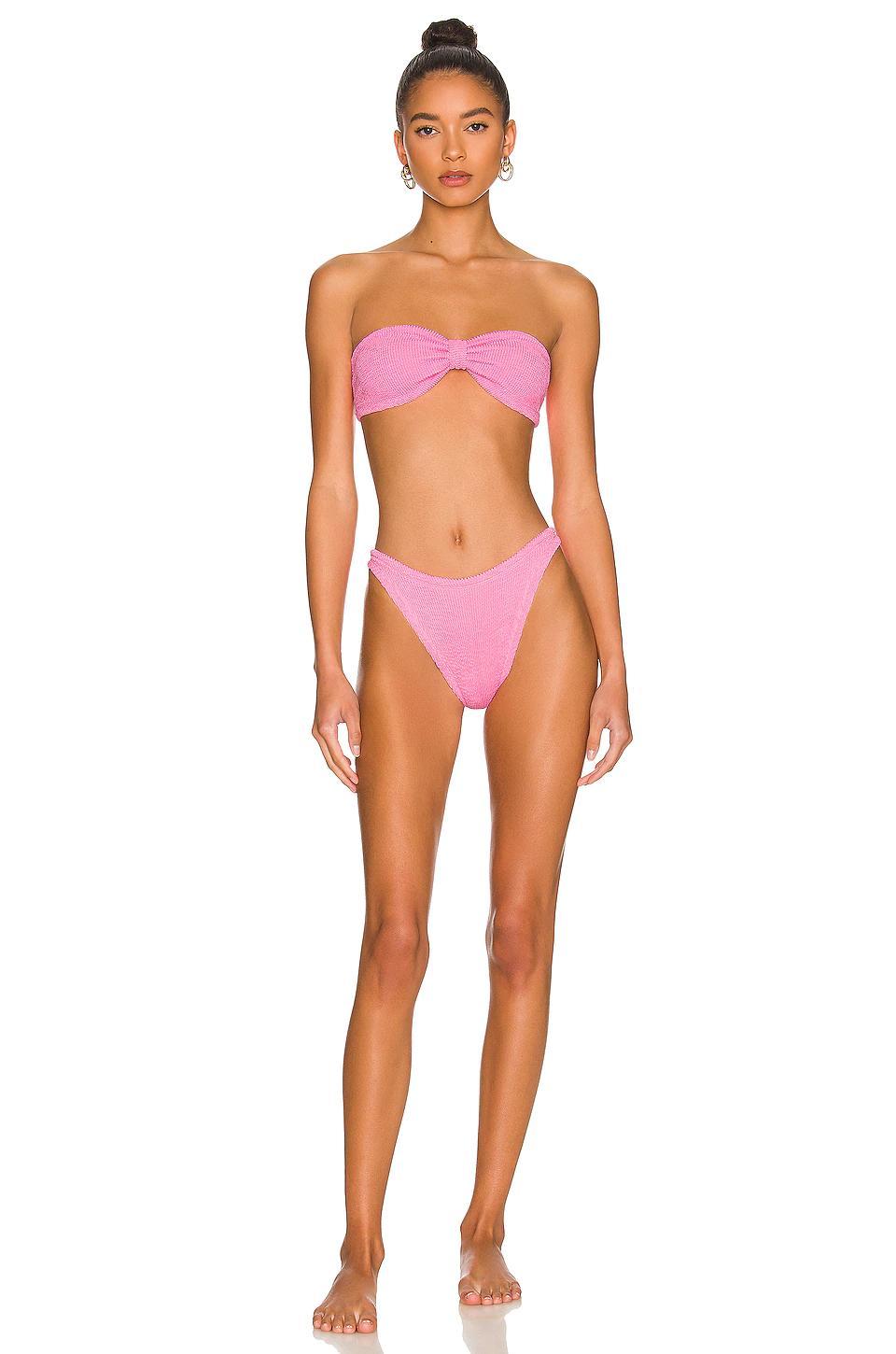 HUNZA G 'tina' Pink Sleeveless Bikini With Rear Ruched Details