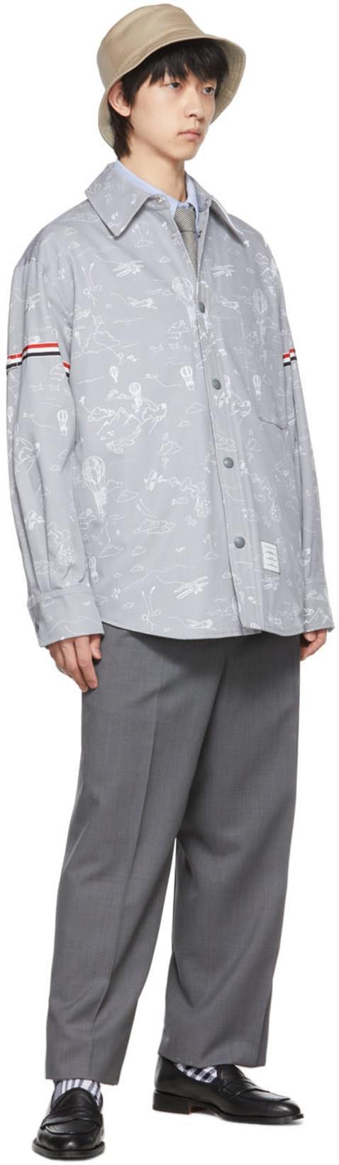 THOM BROWNE Flannel 4-bar Straight Fit Shirt Man Polo Shirt Multicolored Size L Cotton In Blue