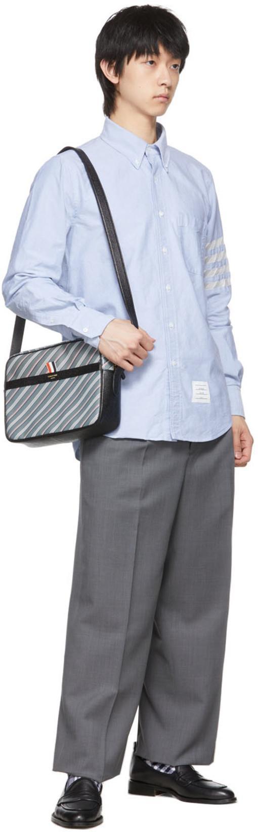 THOM BROWNE Flannel 4-bar Straight Fit Shirt Man Polo Shirt Multicolored Size L Cotton In Blue