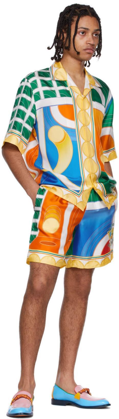 CASABLANCA Men's Silk Shorts - Reve De Tennis Print In Pay Sage