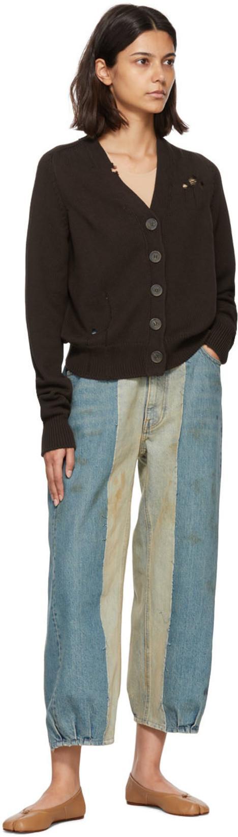 MAISON MARGIELA Mother Grey Stretch Denim The Doozy Sneak Fray Jeans In Brown