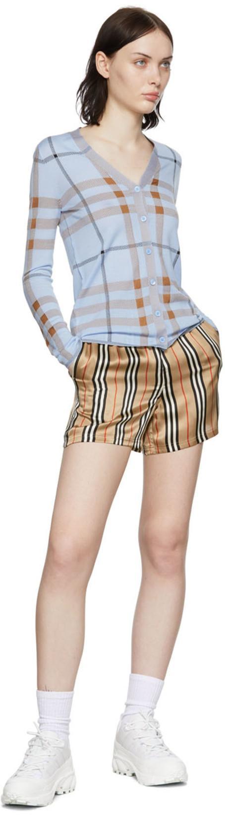 BURBERRY Marsett Icon Striped Silk Shorts In Archive Beige Check