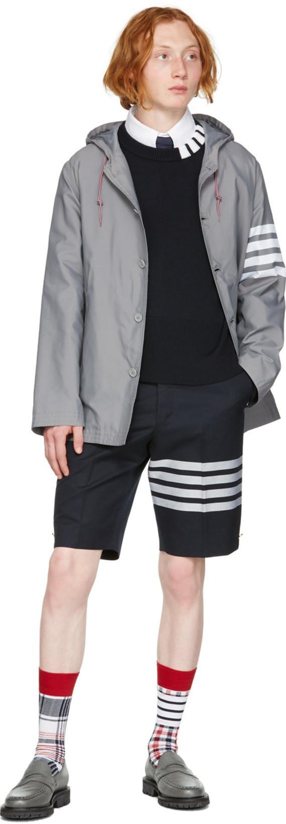 THOM BROWNE Blue Crewneck Sweater With Logo Patch And Rwb Detail In Cotton